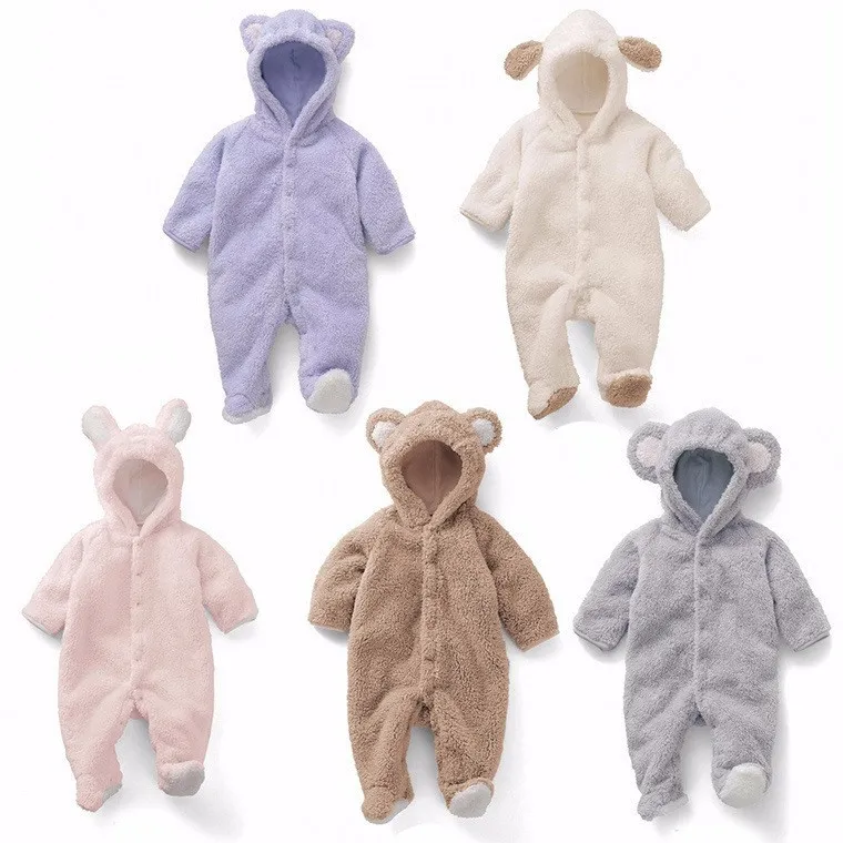 född baby rompers höst vinter varma fleece pojkar kostym baby flickor kläder djur totalt jumpsuits 220620