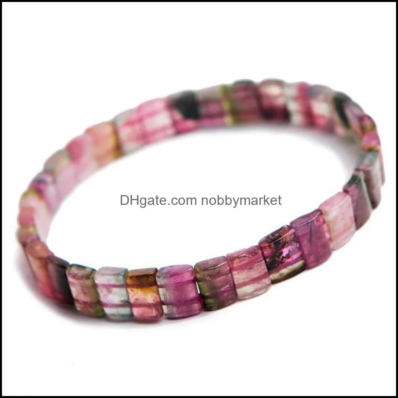 Braccialetti con fili di perline Gioielli Gemme di tormalina naturale genuina Pietra Perline sfuse trasparenti Fascino elasticizzato alla moda Bracciale in cristallo da donna