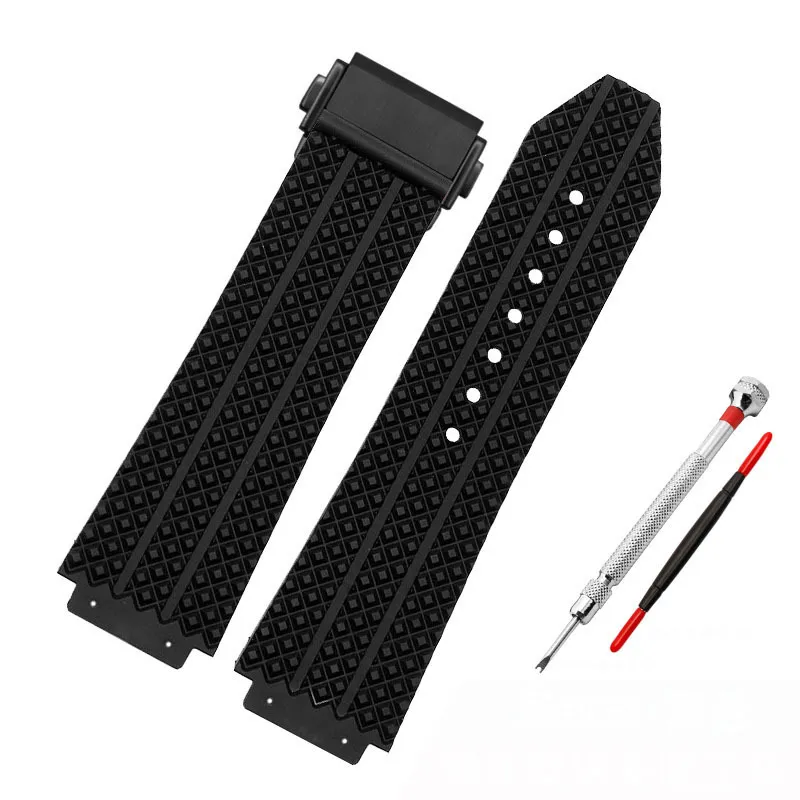Bracelet De Montre En Silicone Pour Hublot Big Bang 441 - Interface Convexe 27x17mm - Couleur Noire - Longueur 20 Cm - Conférable Et Élastique