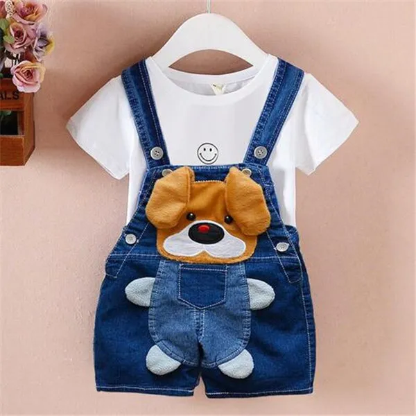 2022 Summer New Cartoon Children's Cowboy Shorts Baby Overalls Jeans Shorts Boys and Girls Denim Suspender Pants Children Clothes