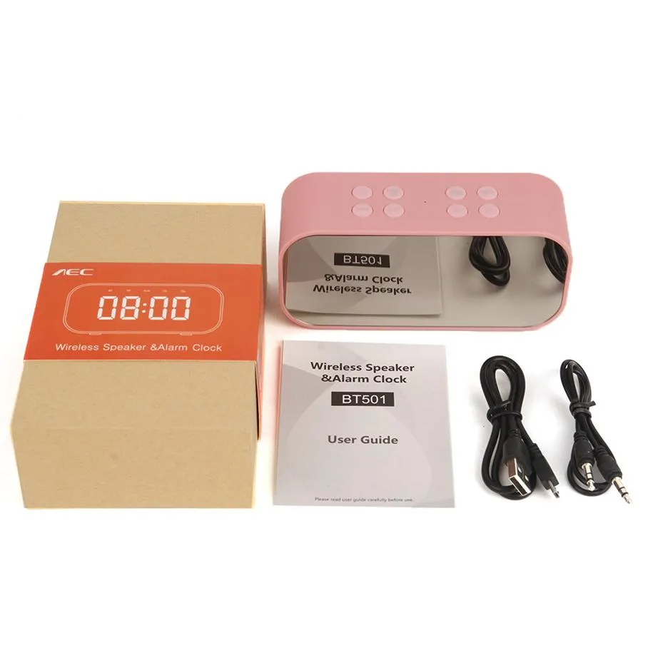 AEC BT501 Tragbarer drahtloser Bluetooth -Lautsprecher V5.0 Spalte Subwoofer Music Sound Box LED mit Wecker Mirror2385