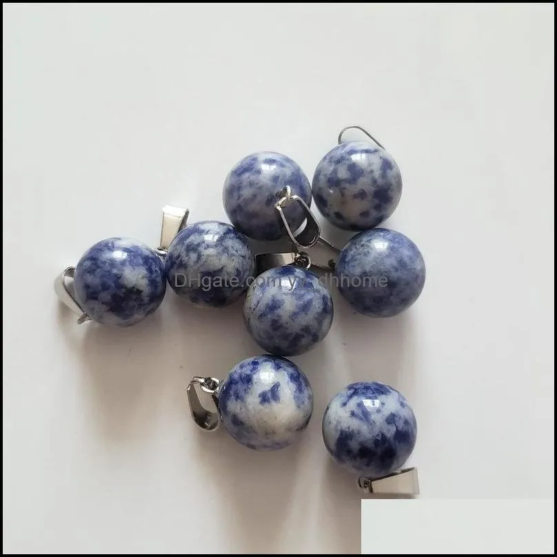 wholesale 50pcs/lot fashion natural sodalite stones round ball shape charms pendants fit necklace