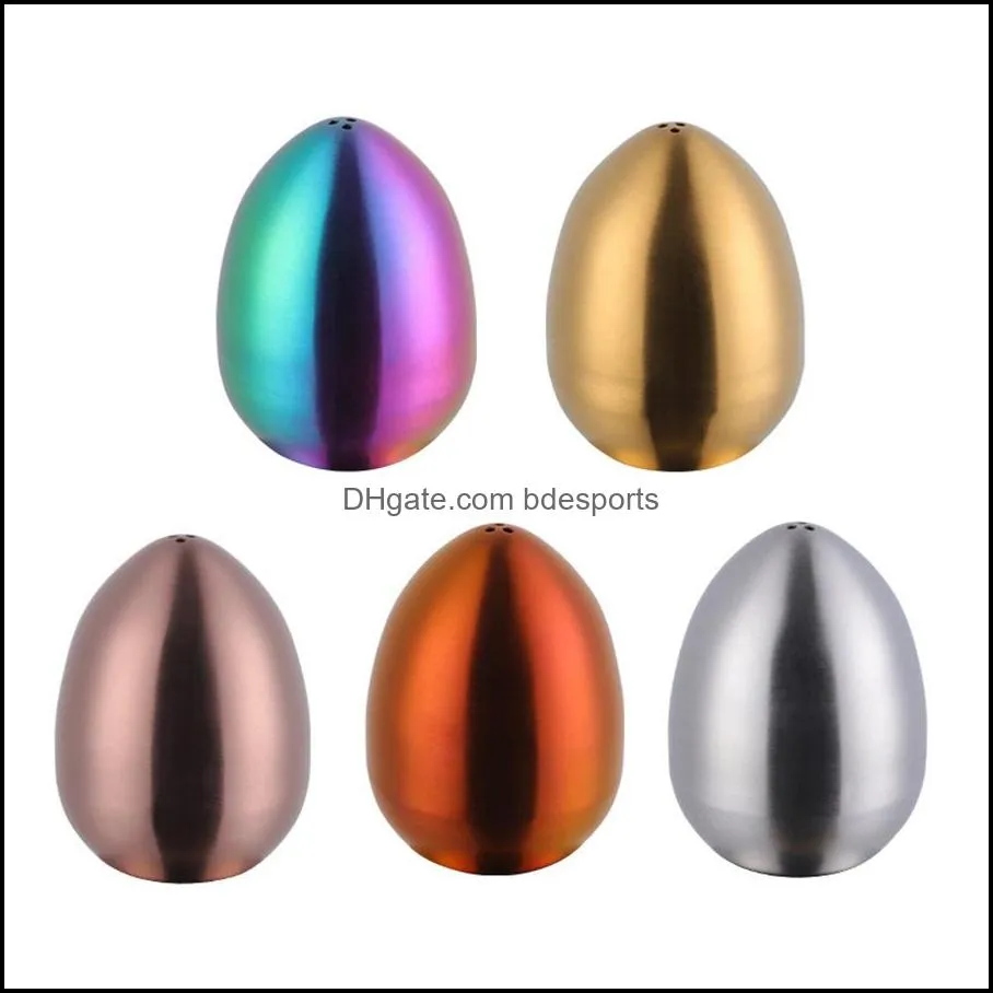 Herb & Spice Tools Creative stainless steel egg seasoning jar kitchen pepper, salt and bottle three hole Mini household egg shaped toothpick