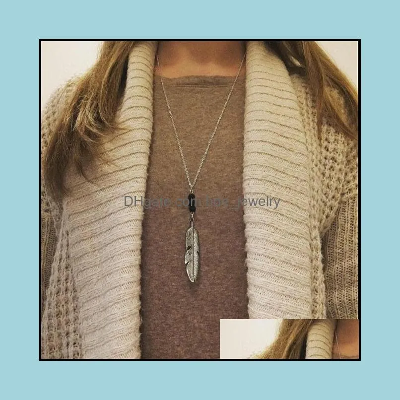 New Essential Oil Diffuser Stone Necklaces For Women Aromatherapy Lava Rock Arrow Feather Tassel Pendant Long chains Fashion Jewelry
