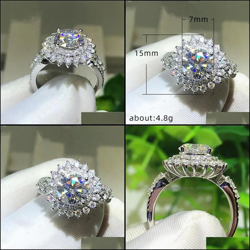 Silver Sunflower Shaped Women Wedding Rings Dazzling Crystal Zirconia Fashion Engage Proposal Ring Jewelry