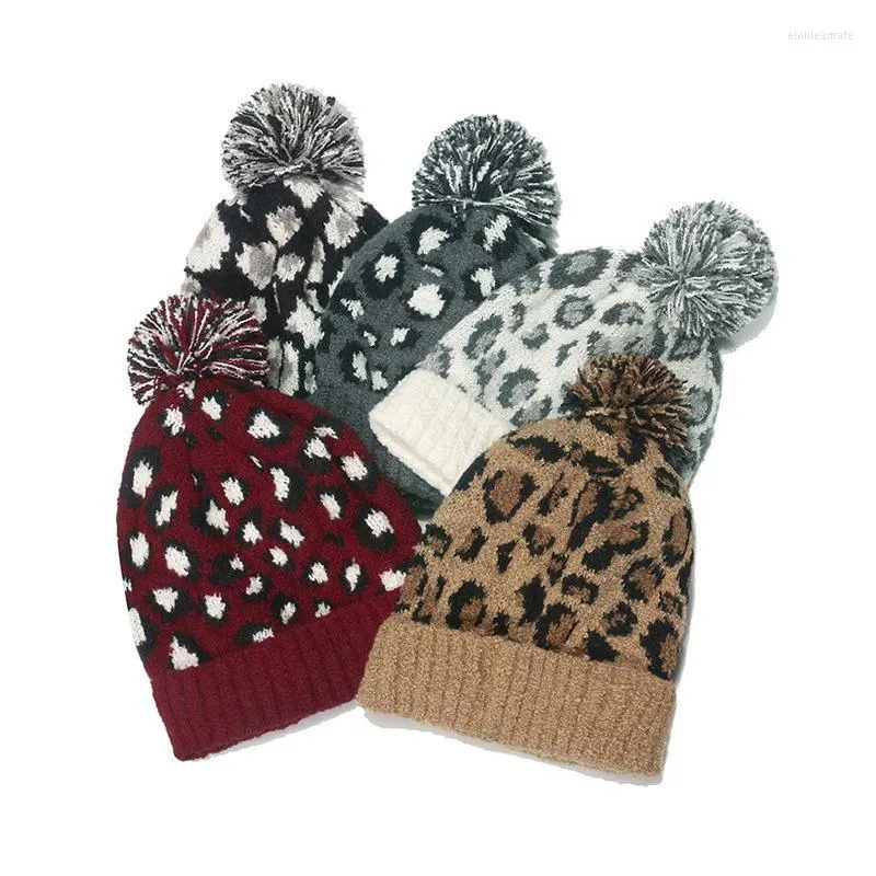 Beanie/Skull Caps Fashion Winter Warm Leopard Knit Pom Hat Kvinnor Mjuk stickad tjockt utomhustryck Ull BeaniesBeanie/Skull Elob22