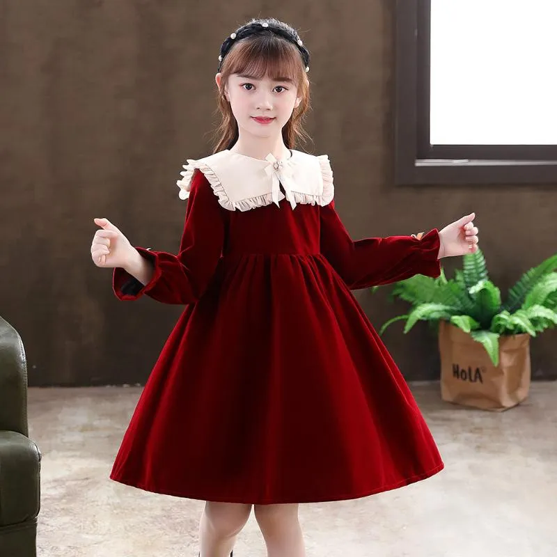 Vestidos de menina vestido princesa para meninas 2022 Veludo de veludo de inverno Velvet Birthday manga longa espessa o outono vestido de bola crianças vestidos crianças