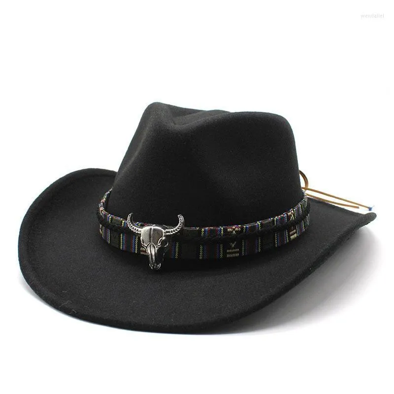 Berets styl etniczny zachodnie kowbojskie kapelusze mężczyźni fedora czapka dla kobiet solidna kolor filc jazz czapki cowgirl panama cap sombreros de vaqueroberets my