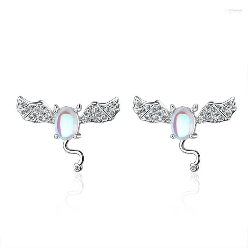 Stud Fashion 925 Sterling Gümüş Küpe Kadınlar için Enfes Moonstone Küçük Şeytan Küpe Parlak Cz Bat Hewelrystud Odet22 FARL22