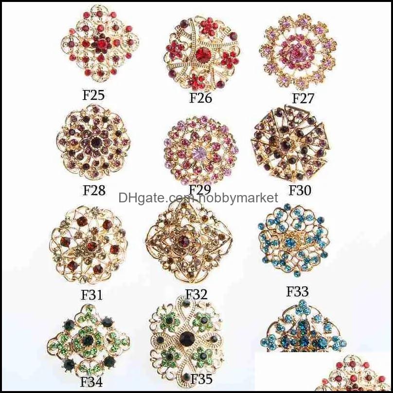 24PCS Clear Crystal Rhinestones Brooches Women Bridal Gold Brooch Pins For DIY Wedding Bouquet Kits