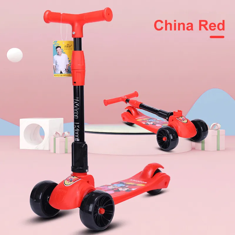 Children's strollers pedal car 3 wheels folding LED light-emitting balance car three gear adjustable height skateboard