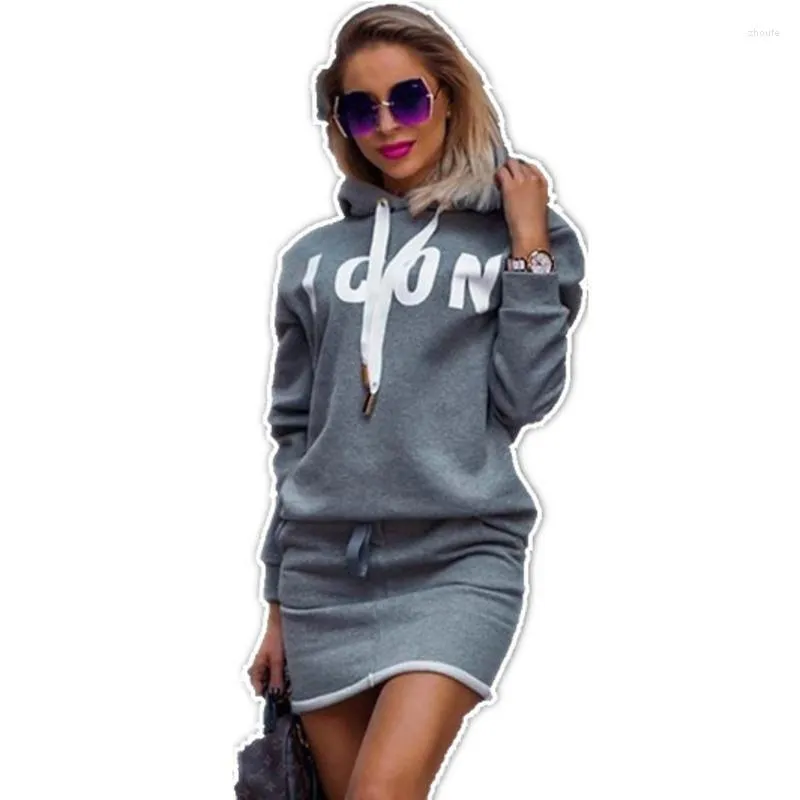 Women's Hoodies & Sweatshirts Straight Autumn And Winter Letters Printed Mid-length Hooded Sweatshirt Drawstring Dress Simple Wn