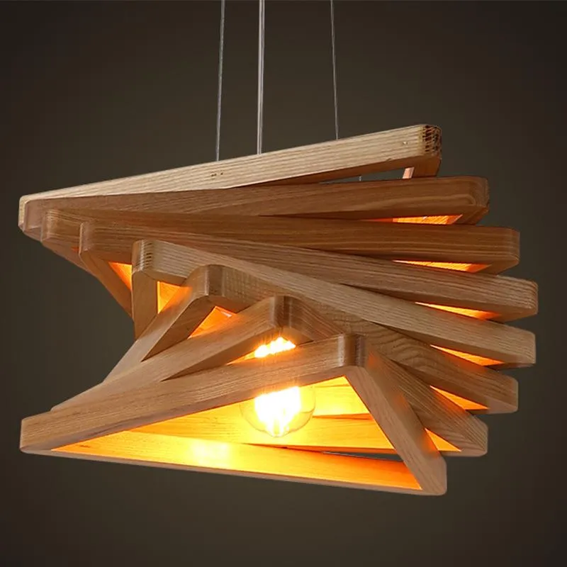 Pendant Lamps Modern Solid Wood Triangle Chandelier For Living Room Bar Restaurant House Decoration Lighting Led Indoor Hanging LampPendant