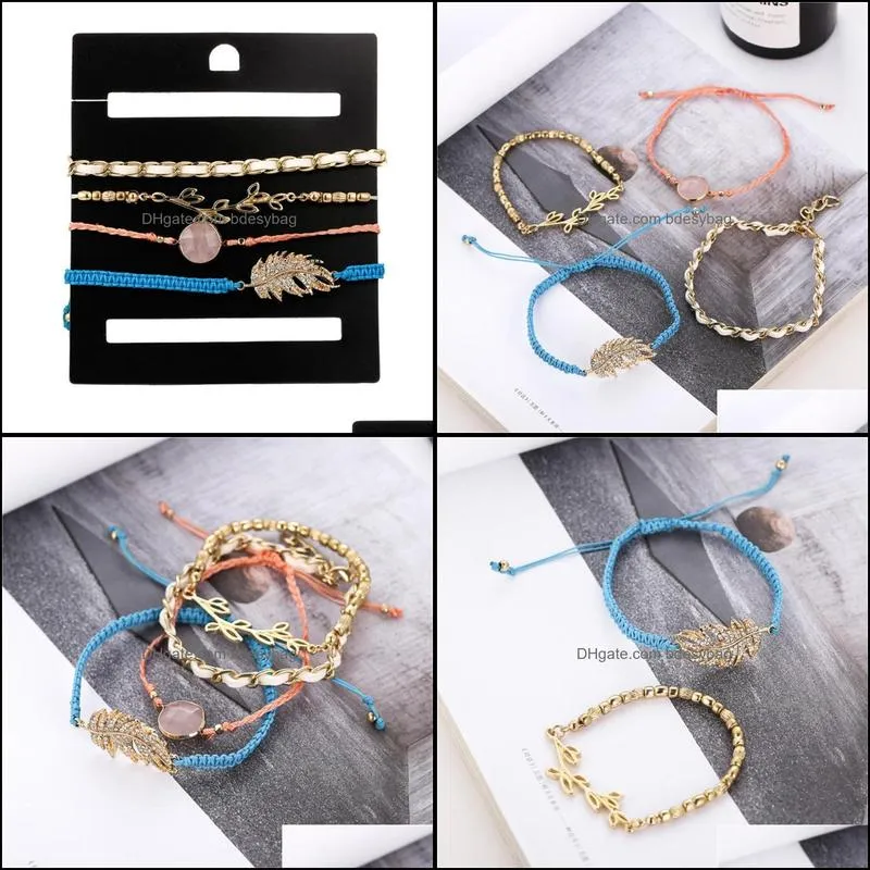beaded strands 4pcs/set boho bracelet set for women ethnic handmade geometric leaf stone woven beach bangle jewelry giftbeaded