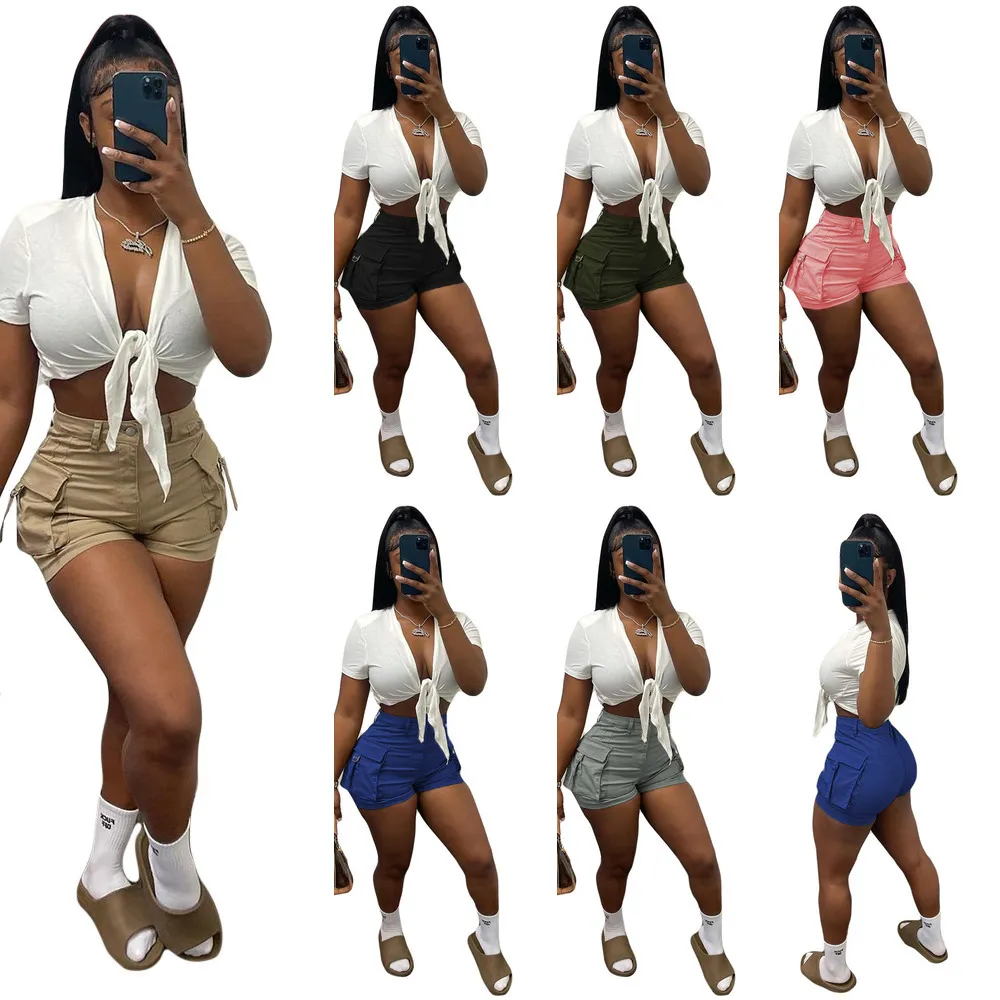 Womens Cargo Shorts Pants Of High Waist Large Pockets Tight Shorts For Hot Girls Street Style Wear Clothing