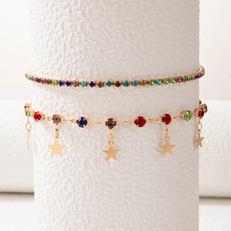 Kolorowy kryształowy kamienny łańcuch stóp Elegancki Pearl Ręcznie robione regulowane kostki dla kobiecych biżuterii zestaw biżuterii