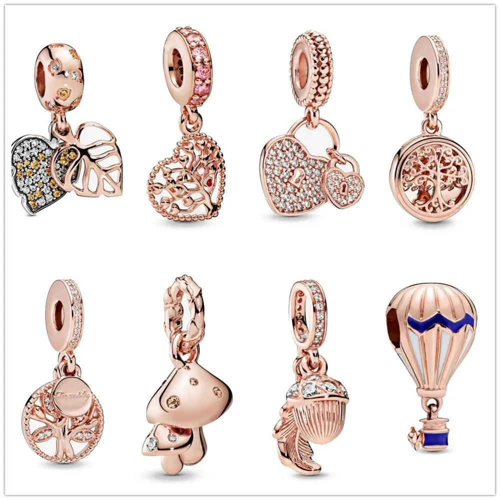 Nowe popularne 925 Sterling Silver dla oryginalnej bransoletki Pandora Charm Rose Lock drzewo życia miłość rodzina paciorki DIY tworzenia biżuterii