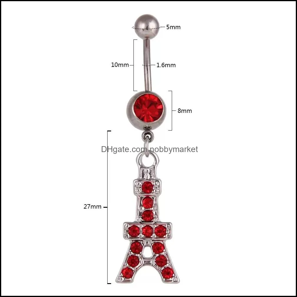 France Eiffel Tower Flower Belly Button Ring Surgical Steel Cute Navel Piercing Bulk Jewelry