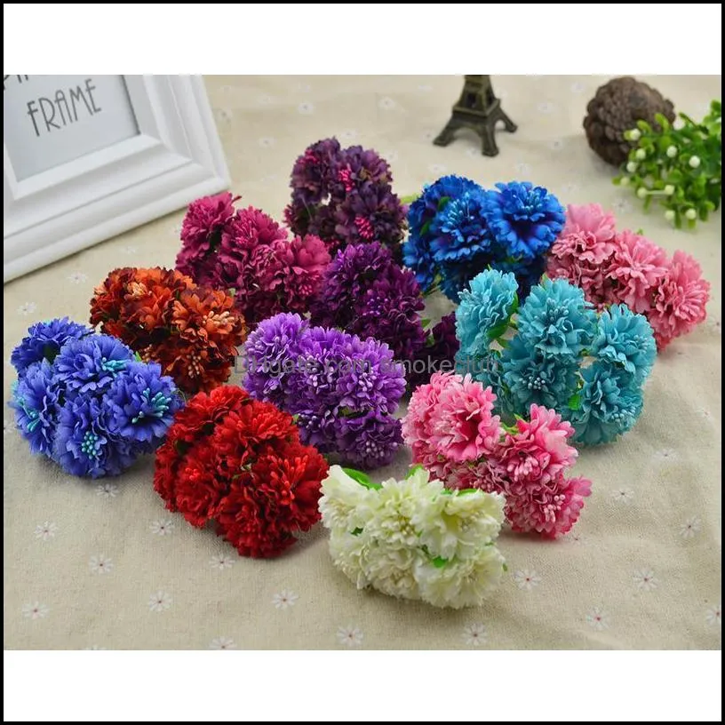 6pcs/bundle Silk Carnation Diy Wreath Gifts Artificial Flowers Christmas For Home Wedding Decor Accessories Fake Scra jllwlR