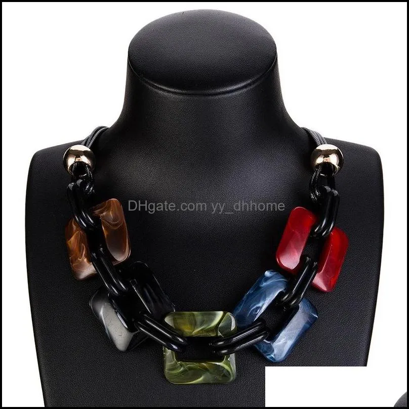 Retro exaggerated color square hollow acrylic necklaces fashion atmosphere geometric leather rope sweater chain personality wild mix necklace jewelry