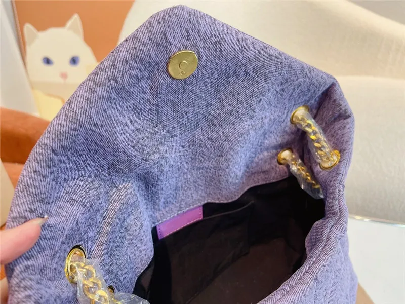 Fabulous purple denim bag high quality luxury classic version purse retro handbag with Metal chain cool design womens crossbody bags