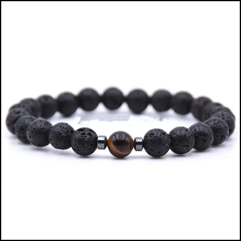 hematite natural black lava stone beads strand elastic bracelet essential oil diffuser bracelets volcanic rock beaded hand strings