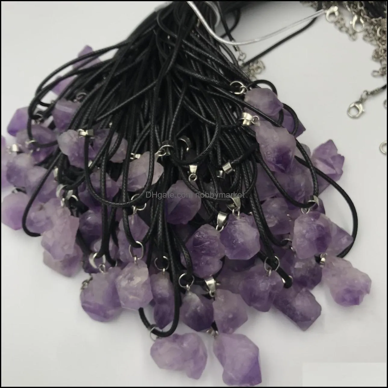 Natural Amethyst Rough Stone Crystal Pendant Necklace Energy Stones Healing Meditation Yoga Gift Wholesale