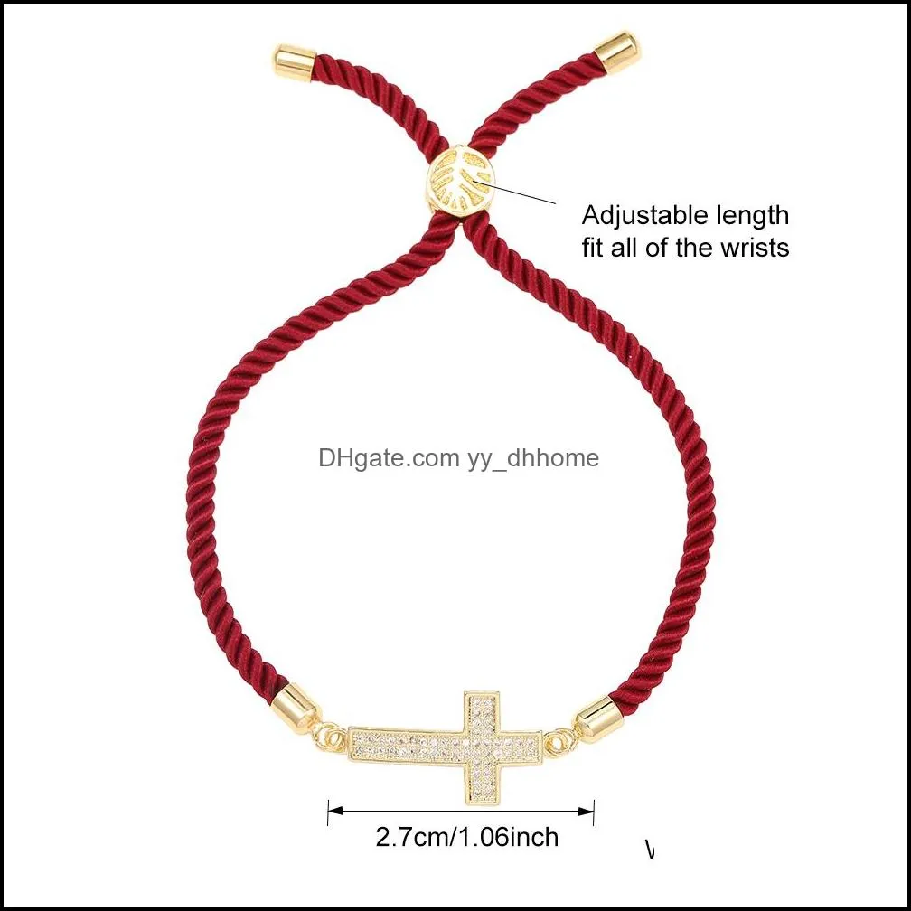 newest designer cross copper inlaid zircon bracelet charm fashion high quality bracelet braided rope gift jewerly for women wholesale