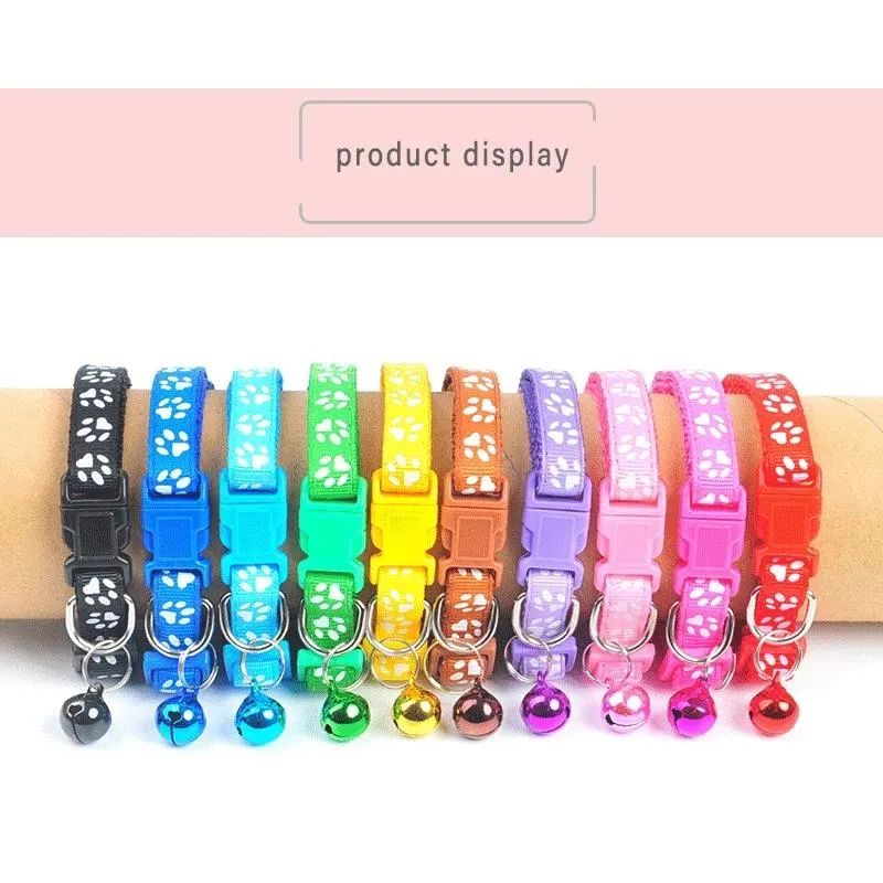 Colorful Cute Bell Collar Adjustable Buckle Cat Collar Pet Supplies Footprint Personalized Kitten Collar Small Dog Accessory