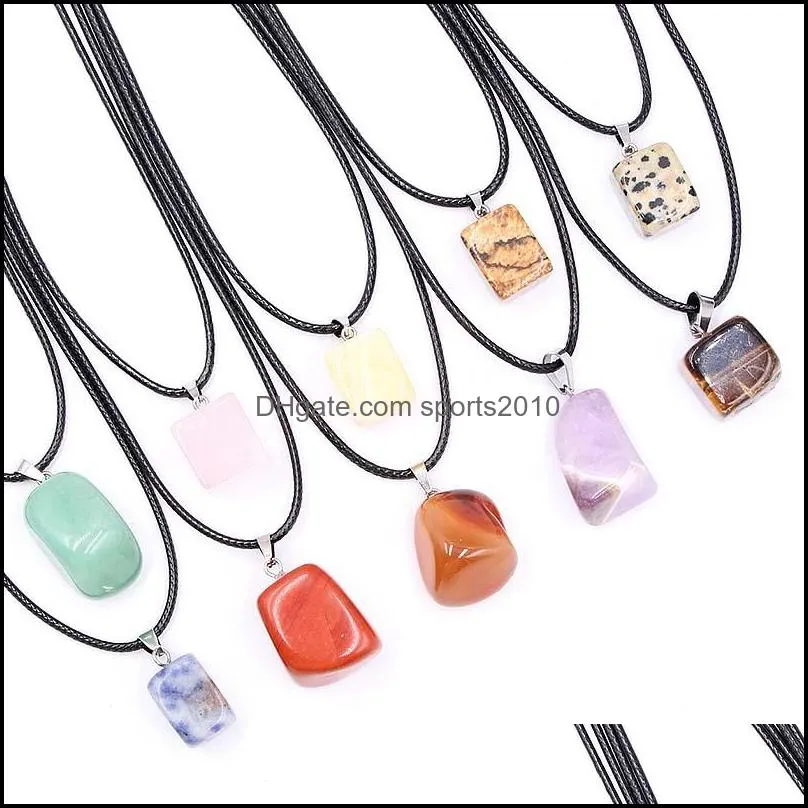 natural crystal irregular agate stone pendant reiki healing crystals charms rope chain necklace for women men