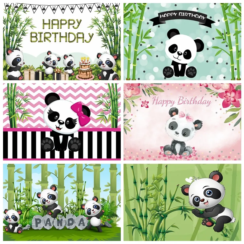 Panda födelsedagsfotografering Rekvisita Bakgrund Fotokall Bambu Flower Baby Shower Party Decor Bakgrund Fotografisk fotostudio