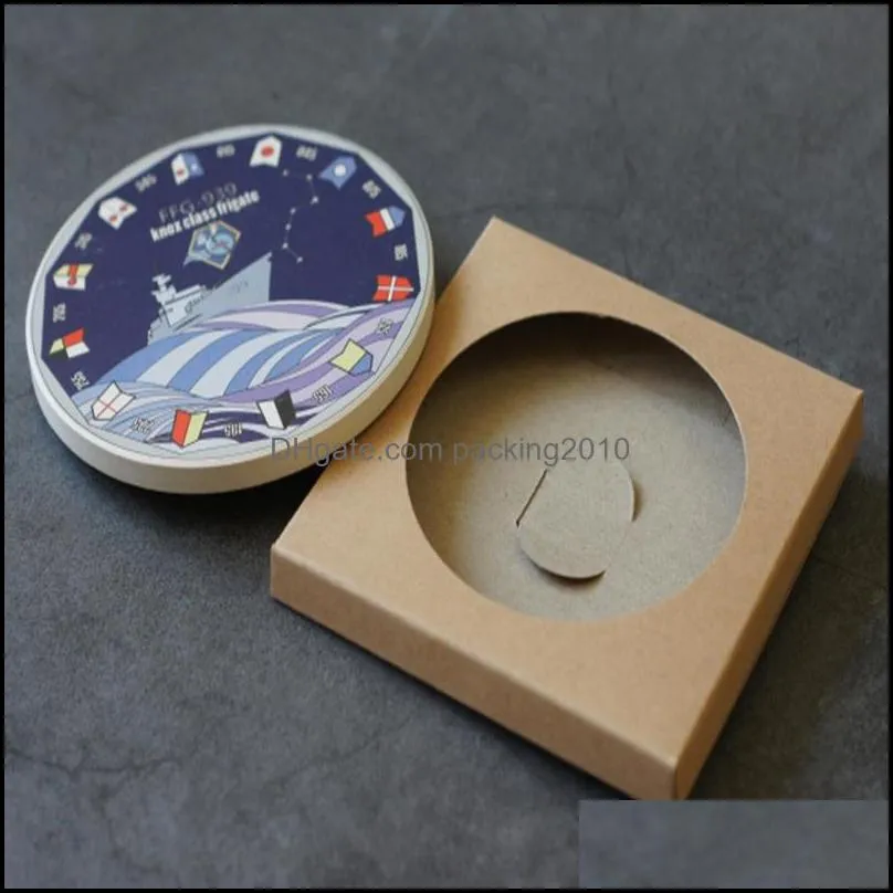 Good quality Empty Kraft Paper Coaster Packing Box With Window DIY Gift Boxes For Ceramic Cup Mat Mug Pad Packaging