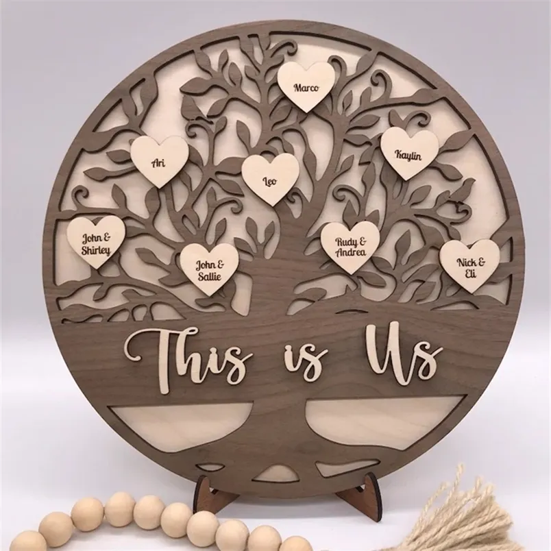 Personalisierter Rahmen mit Familiennamen, individuelles Holz, Geschenk für Mama, Oma, Lasergravur, Namen, Text, Stammbaum, DIY, Desktop-Dekoration 220623