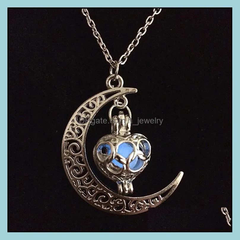 glowing in the dark pendant necklaces hollow moon heart choker necklace collares jewelry hjewelry