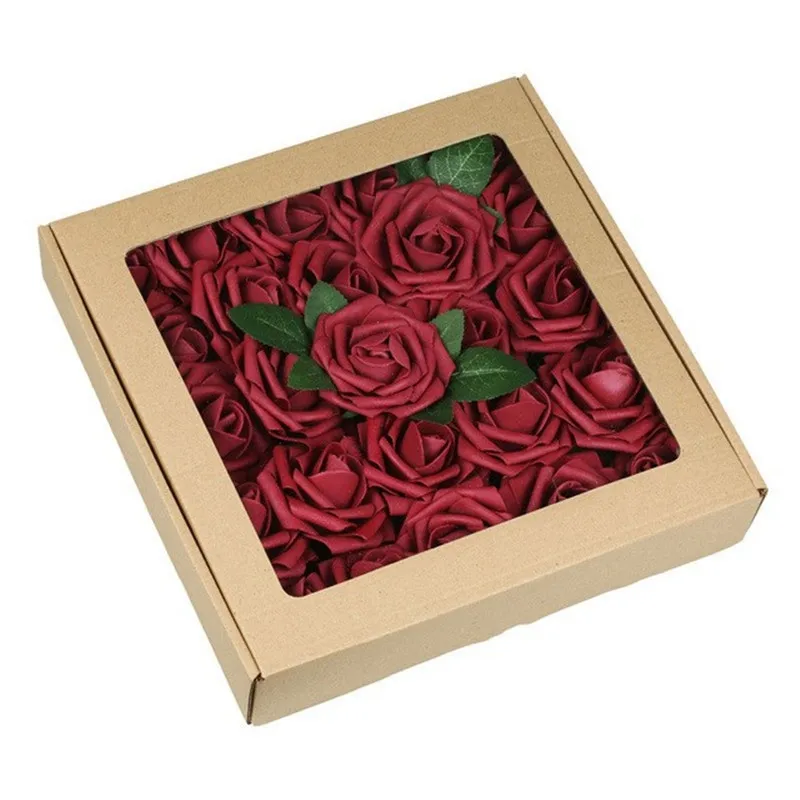 50pcs/box Party Decoration PE Rose Flowers gift box Imitation foam artificial flower For Wedding Home Decoration