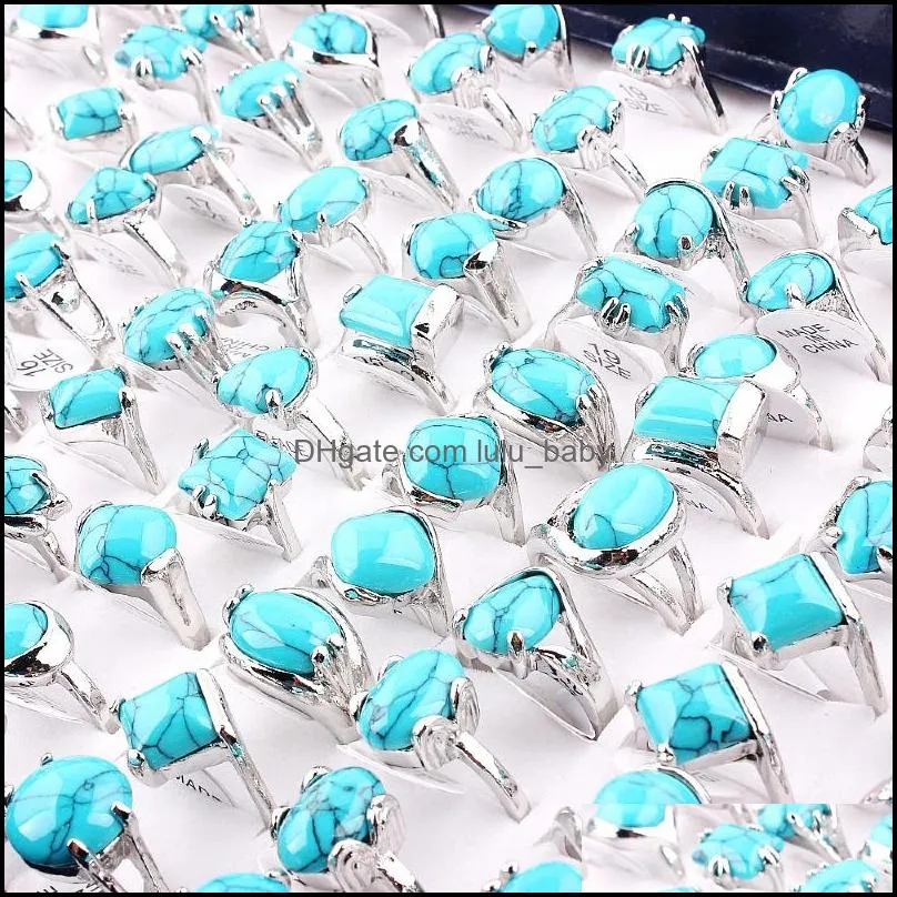 retro natural blue stone rings men women alloy ring male jewelry wedding gifts wholesale 25pcs