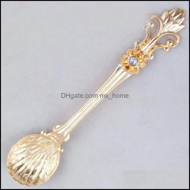 jy38 Kitchen Dining Bar Vintage Arab Bronze Carved Small Coffee Spoon Flatware Cutlery Mini Icecream Dessert Spoon 11.3*2.4 9.8*2.1cm