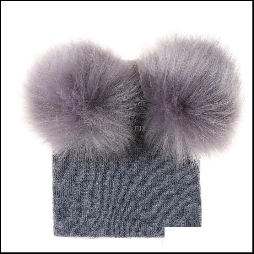 Baby Kids Beanies Autumn Winter Fashion Newborn Baby Warm Knitted Beanies Big Double Ball Wool Hats Infant Toddler  Beanies