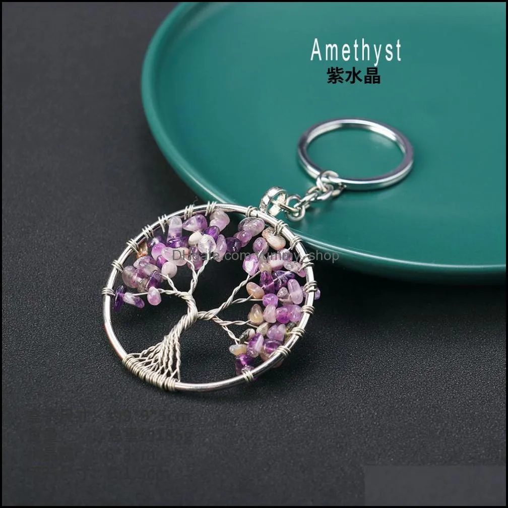 natural quartzs tree of life keychain handbag charm car hanging decoration ornaments 7 chakra pendant keyring keyholder