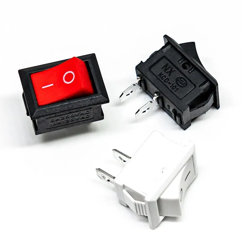 Switch 15pcs Mini Rocker SPST Black And Red Snap In Switches Button AC 250V 3A / 125V 6A 2 Pin I/O 10 15mm On-off RockerSwitch