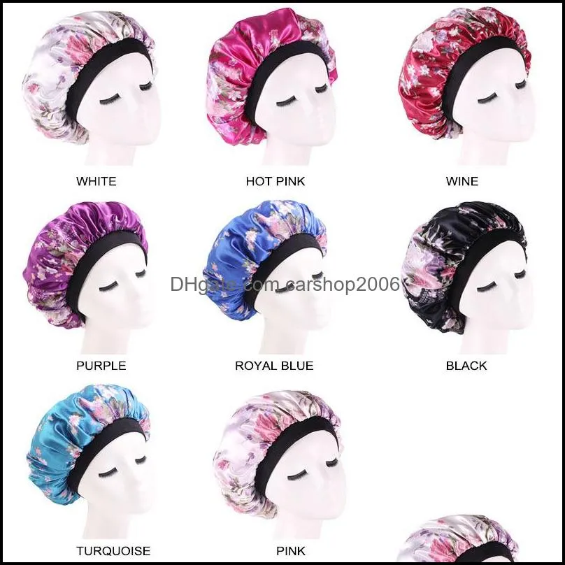 Beanie/Skl Kapaklar Şapkalar Şapkalar Eşarplar Eldivenler Moda Aksesuarları Kadın Kız Saten Çiçek Baskı Bonnet Gece Slee Hat Dhuhn