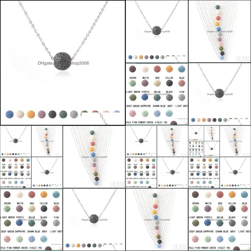 8MM 10MM Colorful Ball Bead Lava Stone Necklace diy Aromatherapy Essential Oil Diffuser Necklaces For Women Jewelry