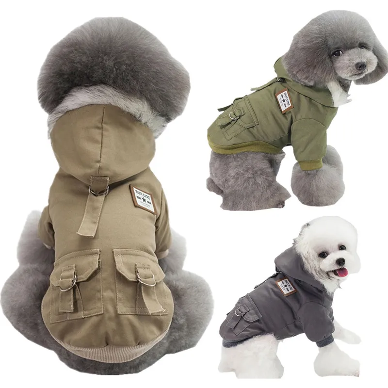 Marish addensato abiti da cane caldo Cani inverno Dogs Animali Abbigliamento Pet Cuppy Coat con cappuccio Army Army Green Dogs Goodie BH7301 TQQ