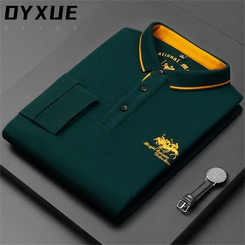 Buona qualità 100% cotone uomo marca polo designer golf manica lunga cavallo tee per casual risvolto homme moda maschile noi top 220402