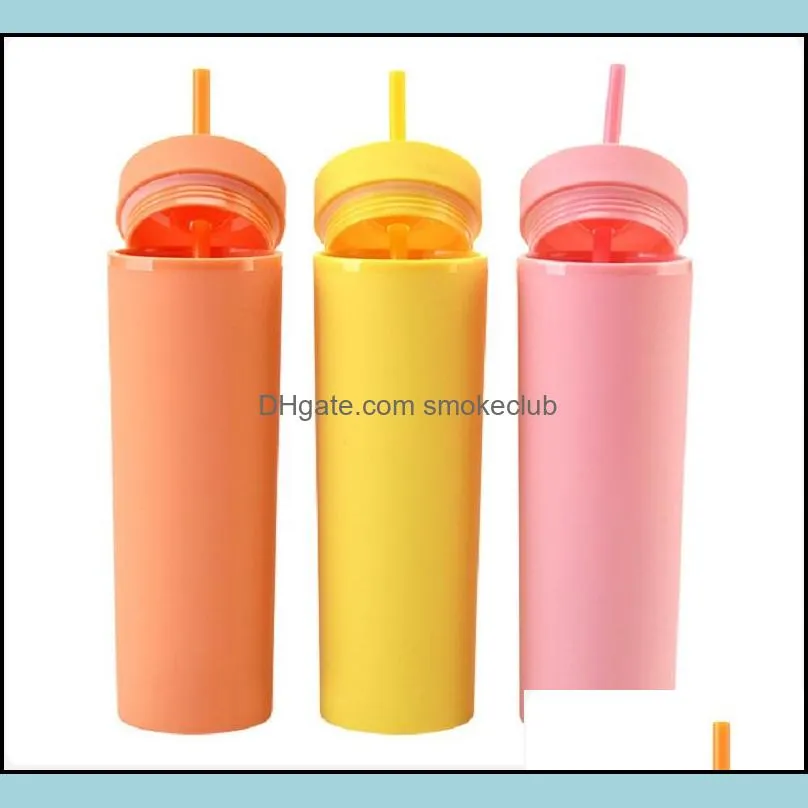 NEW17 colors! 16oz Acrylic Skinny Tumblers Matte Colored with Lids and Corlorful Straws Double Wall Plastic Tumblers SEAWAY RRF12405