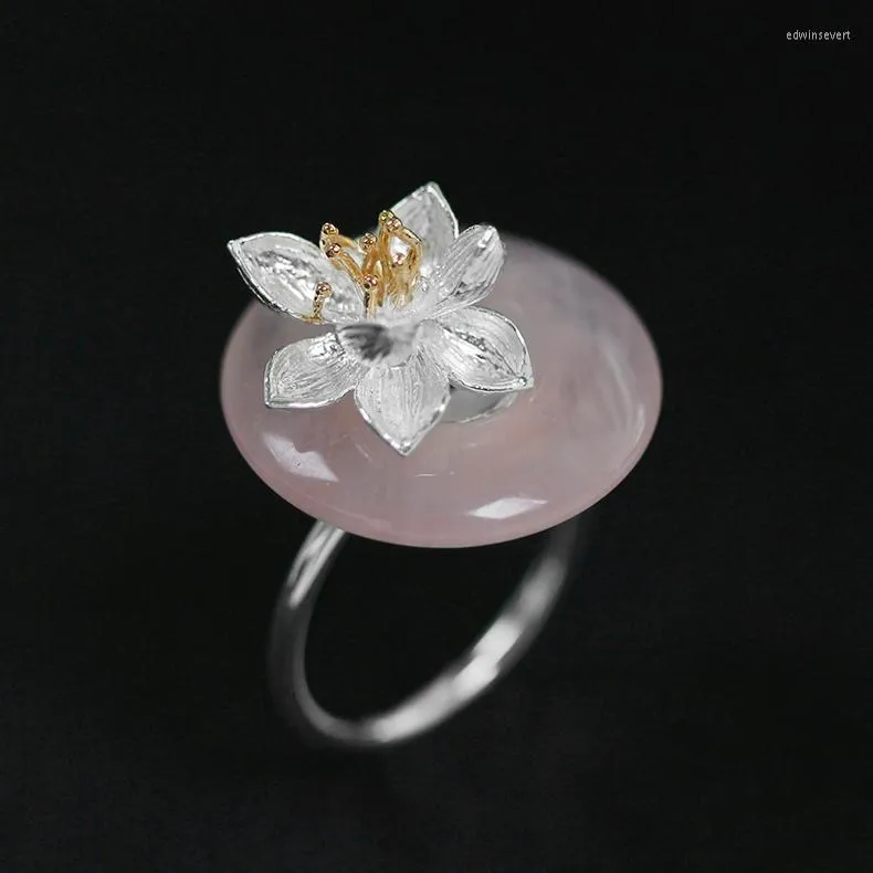 Clusterringen Inatuur 925 Sterling Silver Lotus Bloemring Natural Crystal Wedding For Women Engagement Sieraden Gift EDWI22