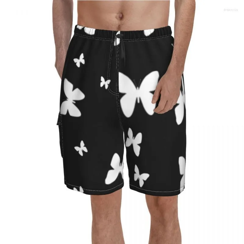 Shorts pour hommes papillon motif conseil haute qualité papillons noir et blanc impression plage pantalons courts taille élastique troncs hommes Drak22
