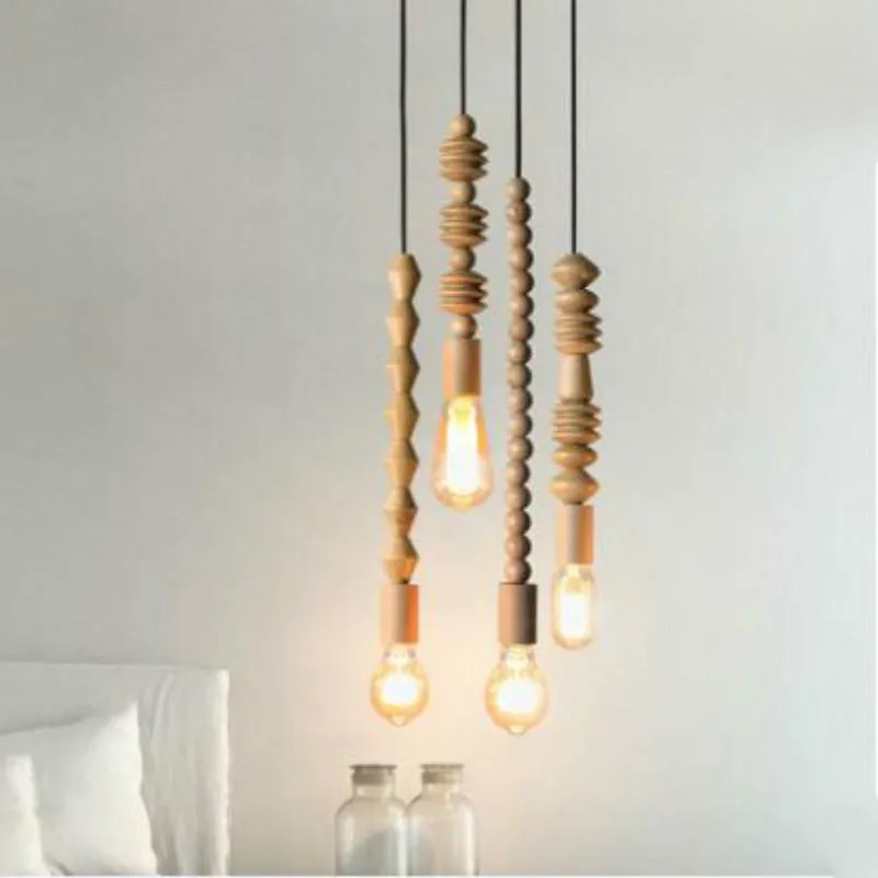 Подвесные светильники ретро деревянные изделия из бусинки подвесные подвесные шнурные лампы столовая