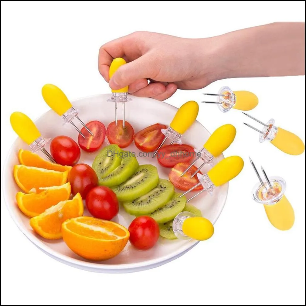 2pcs/set stainless steel corn forks durable food corn on the cob holders tool garden picnic party barbecue fork paf11732