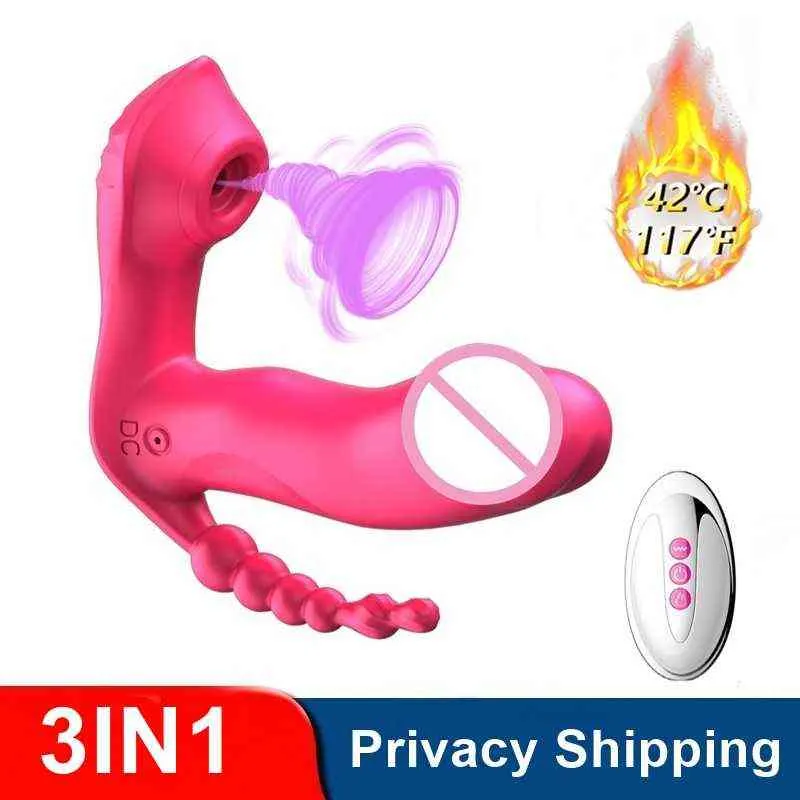 NXY Vibrators ASENGRY-vibrador de succin 3 en 1 para mujer 7 modalitàs stimolador Anal vaginale y cltoris Juguetes sexes recargables con Control 0408